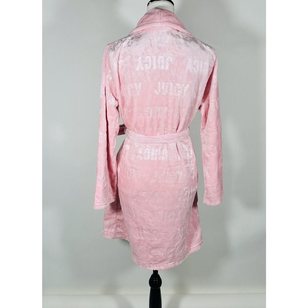 Juicy Couture Light Pink Embossed Logo Belted Plush Robe Size S/M NWT - Picture 4 of 8